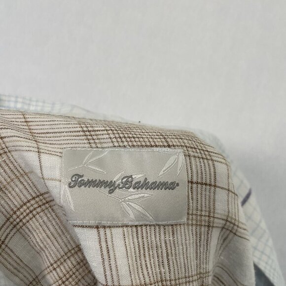 Tommy Bahama 100% Linen Plaid Short Sleeve Button Front Shirt size Large - Picture 5 of 6